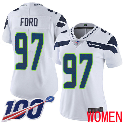 Seattle Seahawks Limited White Women Poona Ford Road Jersey NFL Football #97 100th Season Vapor Untouchable->women nfl jersey->Women Jersey